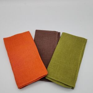 Mid-Century Linen Cotton Napkins Orange Green Brown